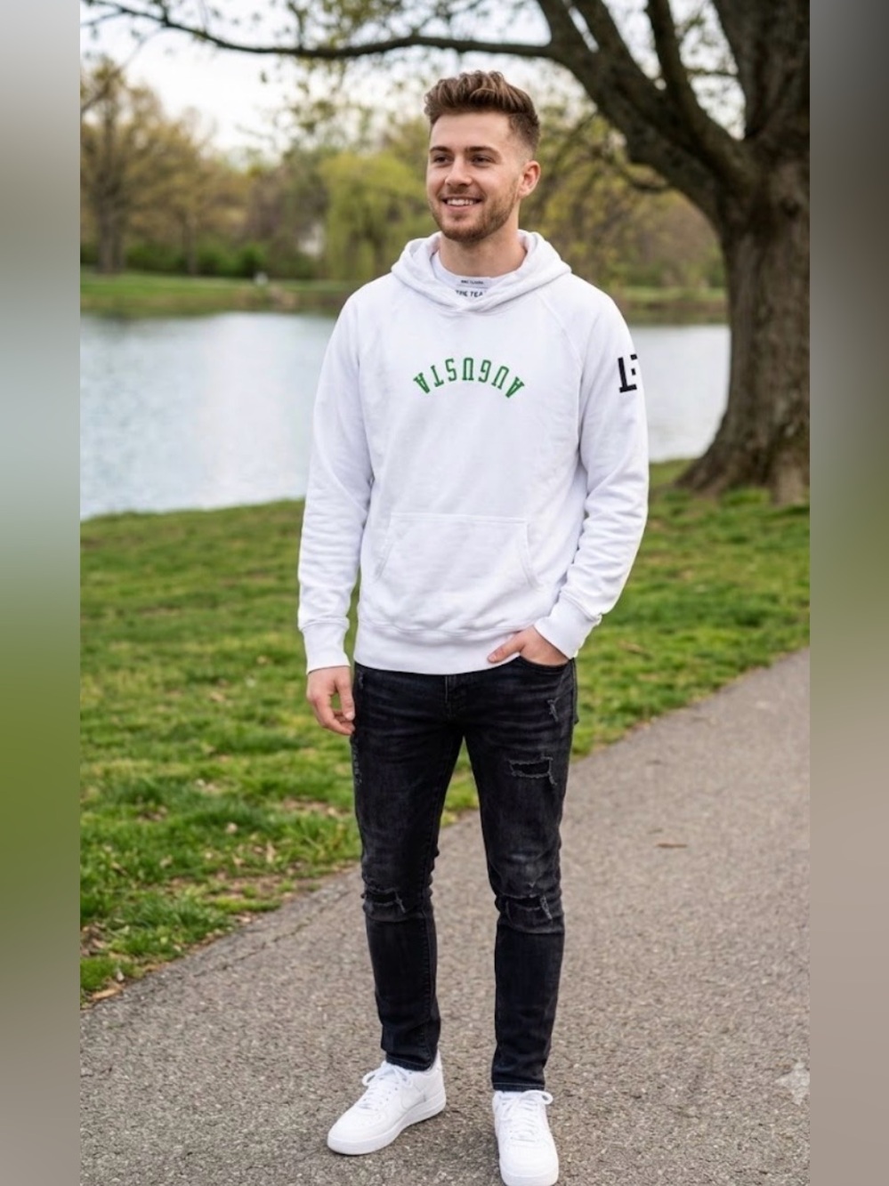 Hiro Clark Augusta Pull Over Hoodie Size XL Spellout Athletic Sporty Outdoors